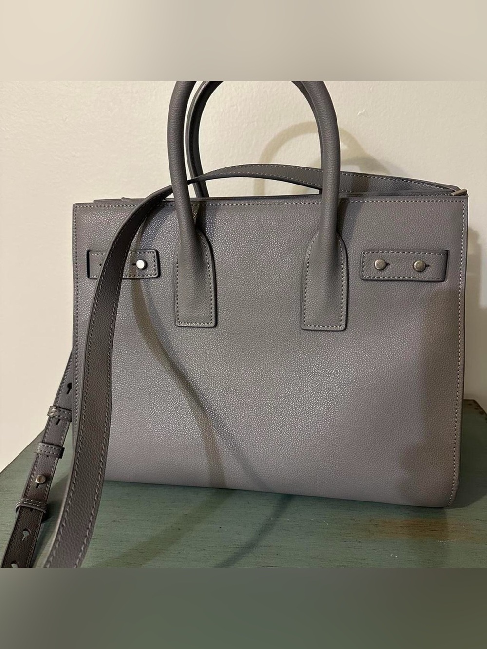 & Other Stories Gray Pebbled Leather Tote with Strap